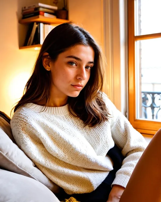 Femme sensuelle sur un canapé discutant sur un groupe Telegram plan cul